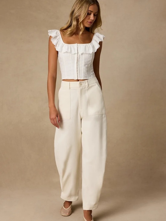 Lulus Pants - NWT Lulus Merritt Cream Twill Barrel Leg Pants